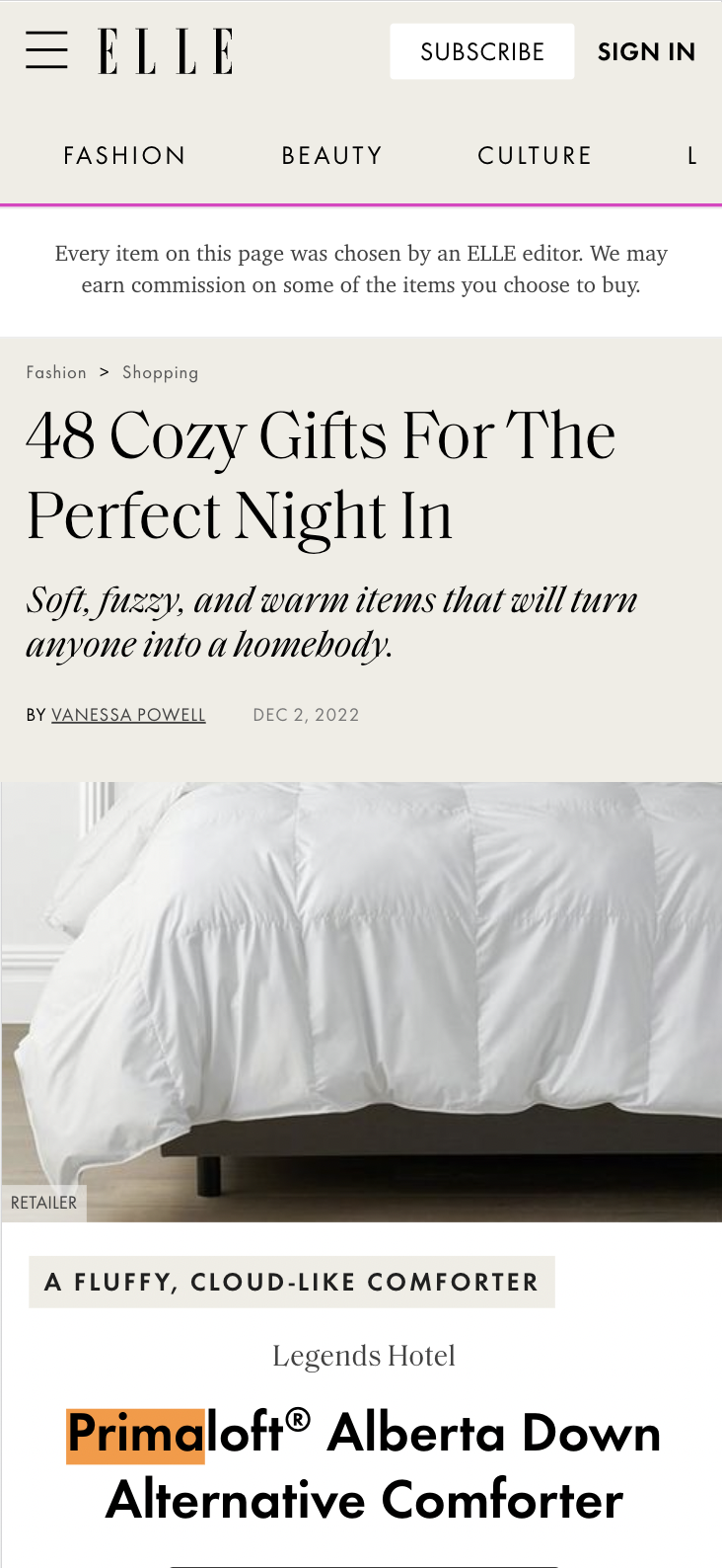 Elle article screenshot