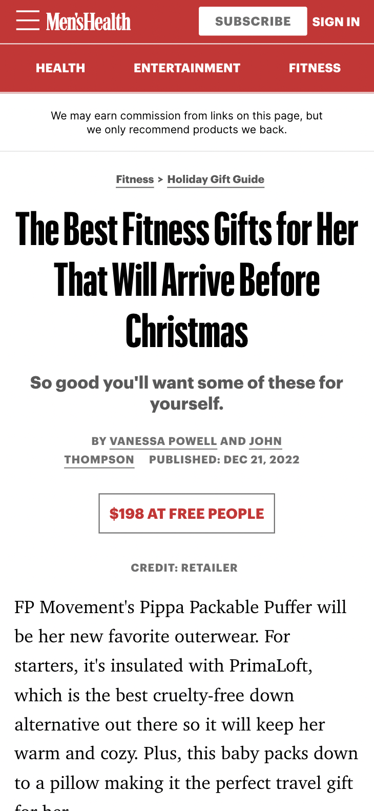 Mens Health article screenshot