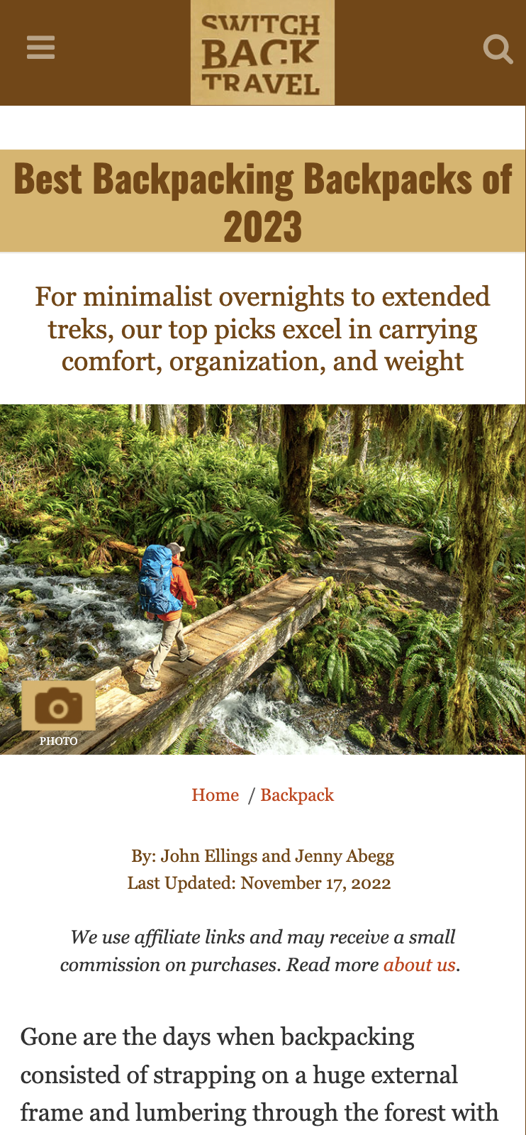 A screenshot of a Switchback Travel article