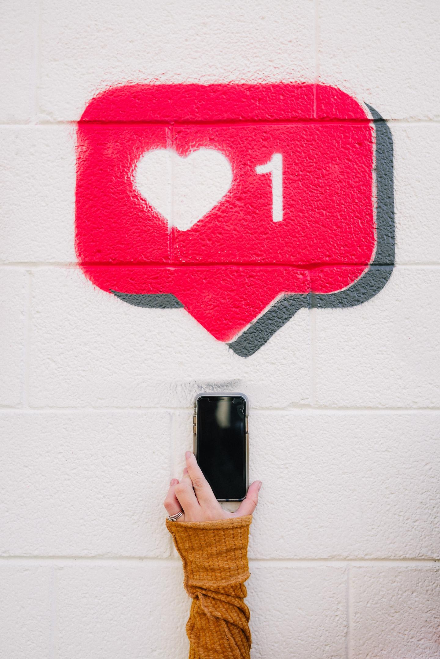 Graffiti of a red heart social 'like' icon