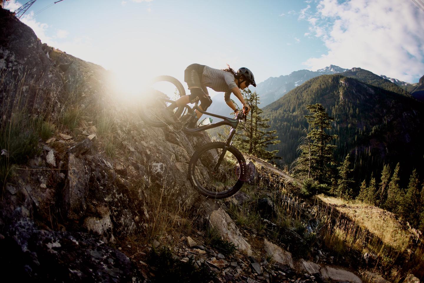 woman mountain biking