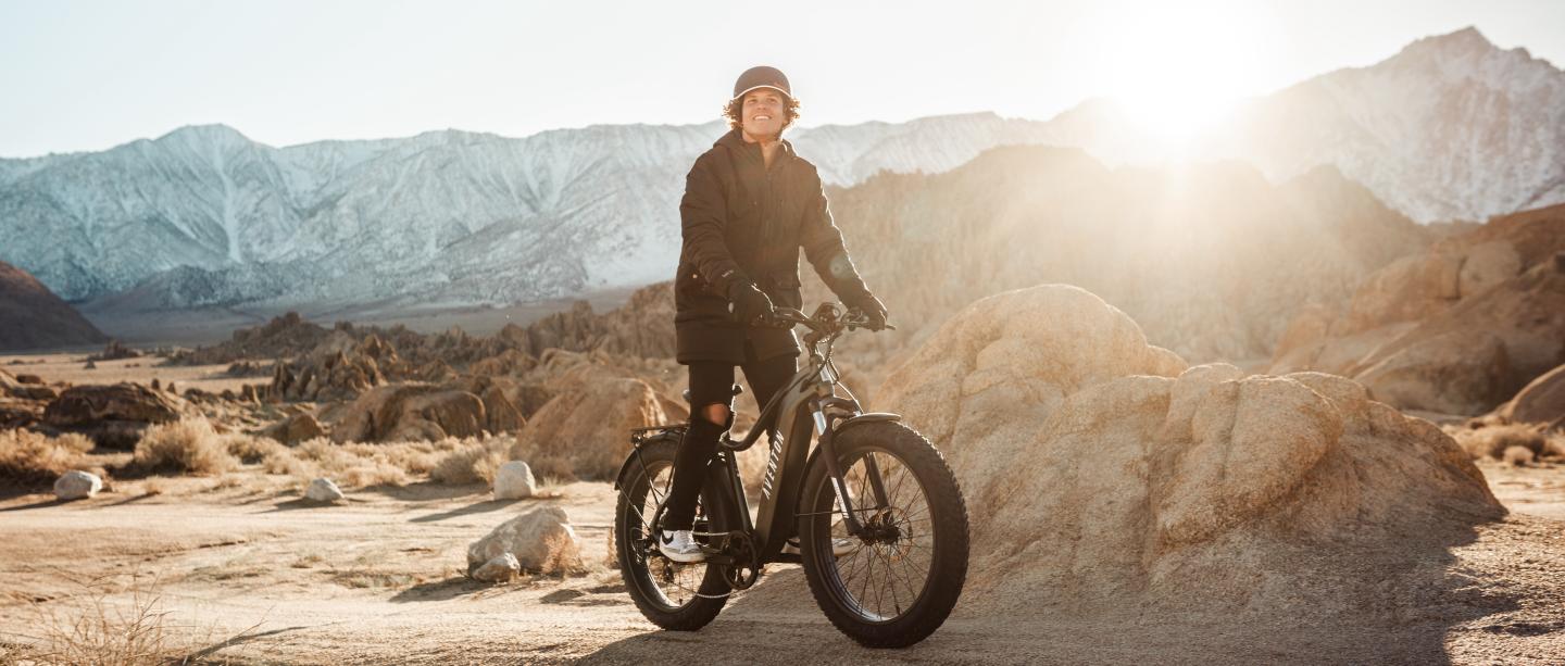 Man on Aventon e-bike