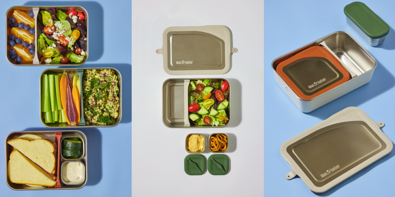 Three lifestyle images of Klean Kanteen Rise Food Boxes