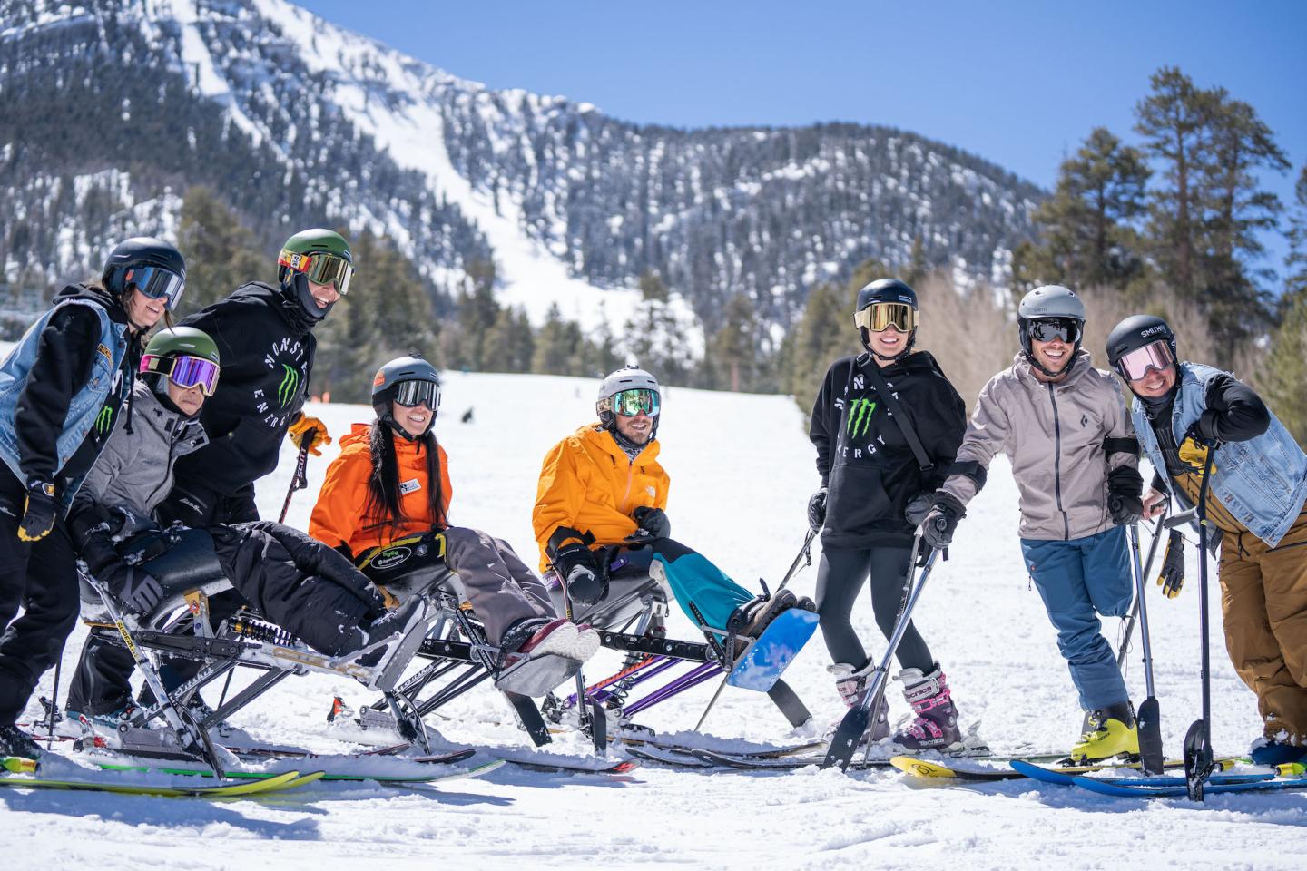 Group of skiers on ski run