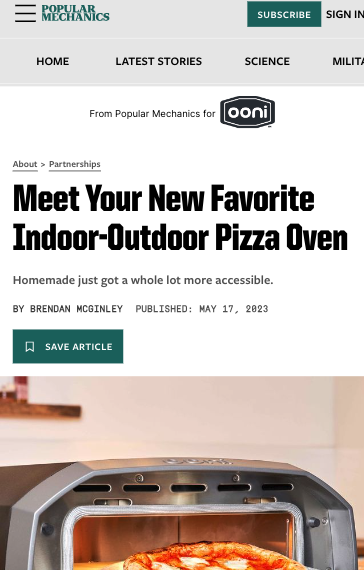 Popular Mechanics paid media coverage screenshot